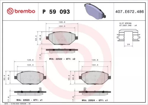 Brake Pad Set, disc brake BREMBO P 59 093)