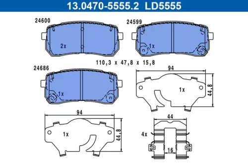 Brake Pad Set, disc brake ATE 13.0470-5555.2)
